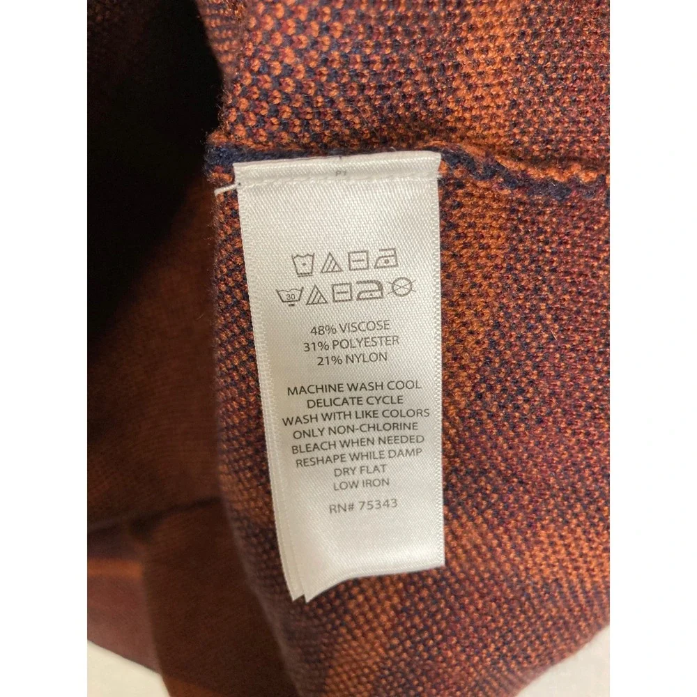 Dark Academia Max Studio Women‎ S Navy Blue Orange Plaid Mock Neck Sweater